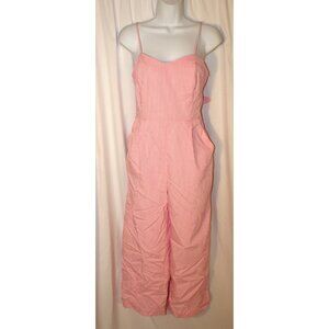 Vineyard Vines Bow Waist Jumpsuit Sz 2 Pink White Stripe Seersucker Crop Pockets
